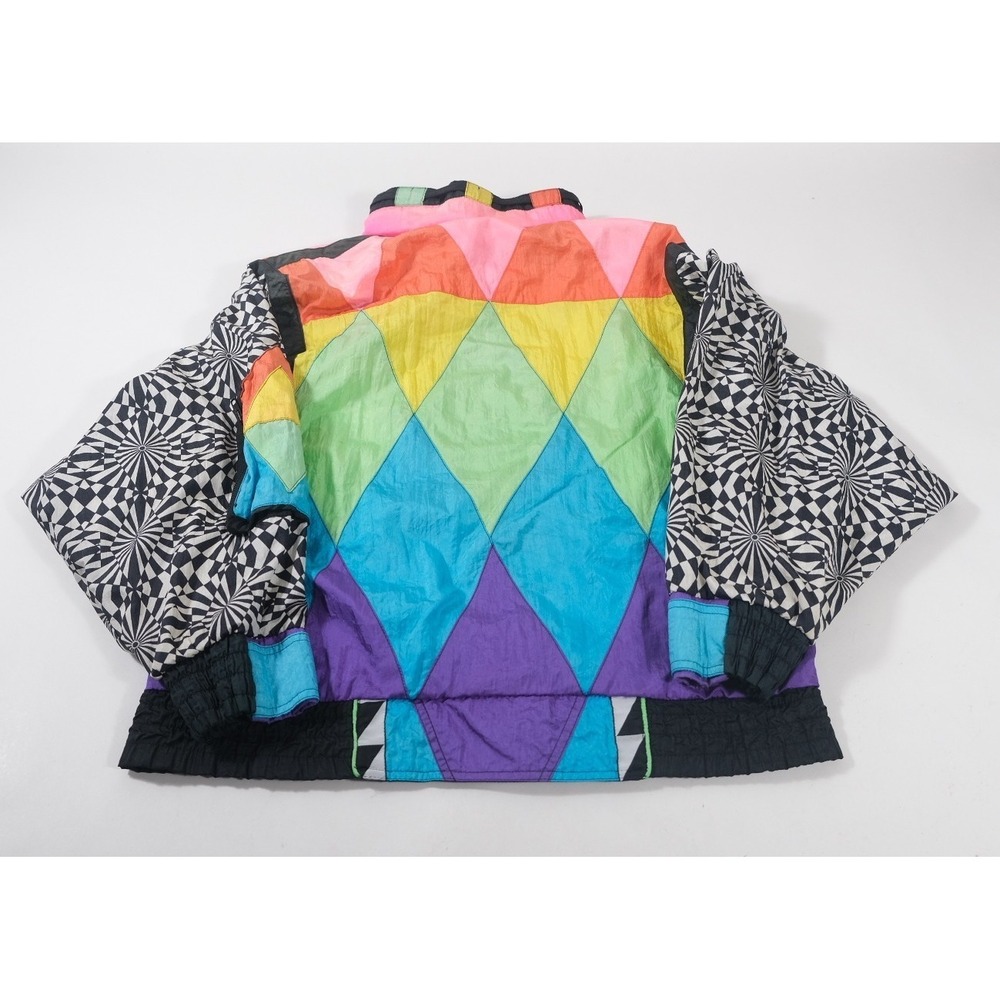 Giacca Sport Windbreaker Mens M Multi Vintage 90s Harlequin Geometric Colorblock - Picture 2 of 6